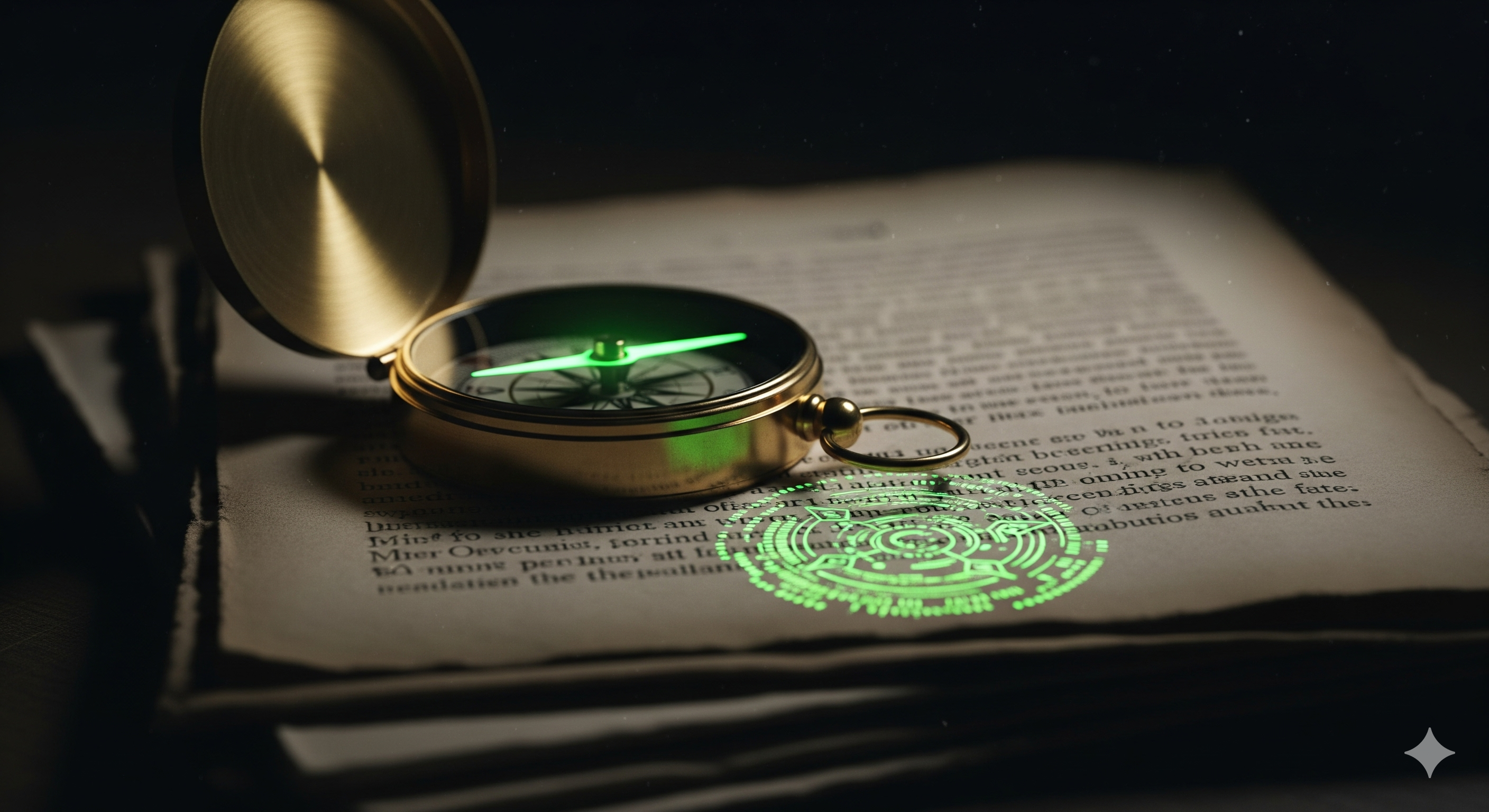 Angled shot of compass on a manuscript